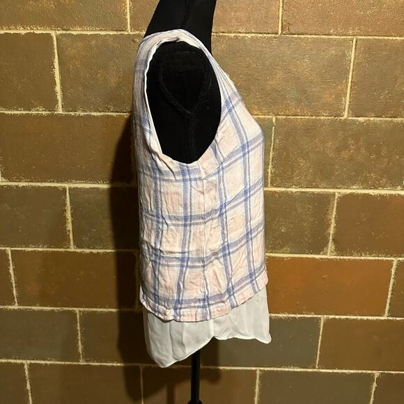 Market & Spruce Pink and Blue Plaid Layer Look Sleeveless Top Women's M Medium - Picture 4 of 8